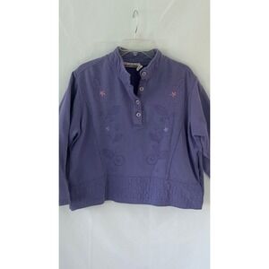 Chinawear by Morsly Purple Embroidered Mock Neck Pullover Sweatshirt Large